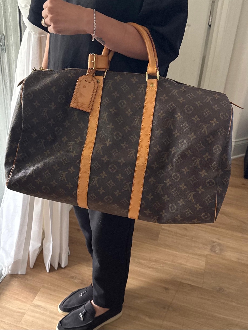 Louis Vuitton Monogram Duffel Bag in Brown and Tan Leather Trim